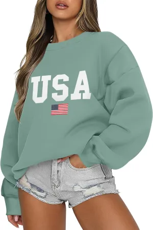 Micoson Women's Oversized Graphic Letter Print Sweatshirts Crewneck Fleece Pullover Tops Fall Winter Fashion Clothes 2024