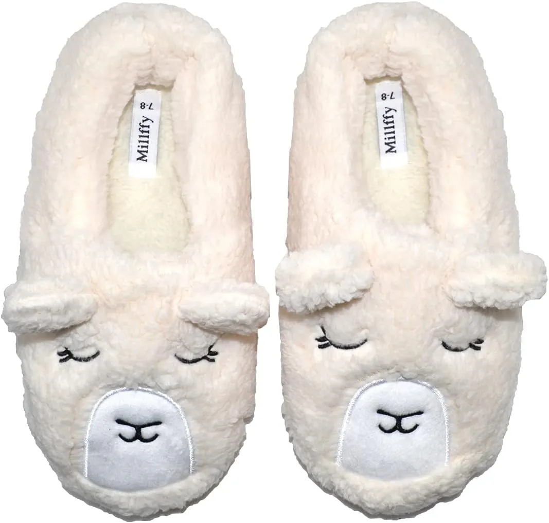 Millffy Womens Cute Cartoon Animal Soft Warm Plush Fuzzy Bear Slippers Winter House Shoes Lamb Slippers Sneakers