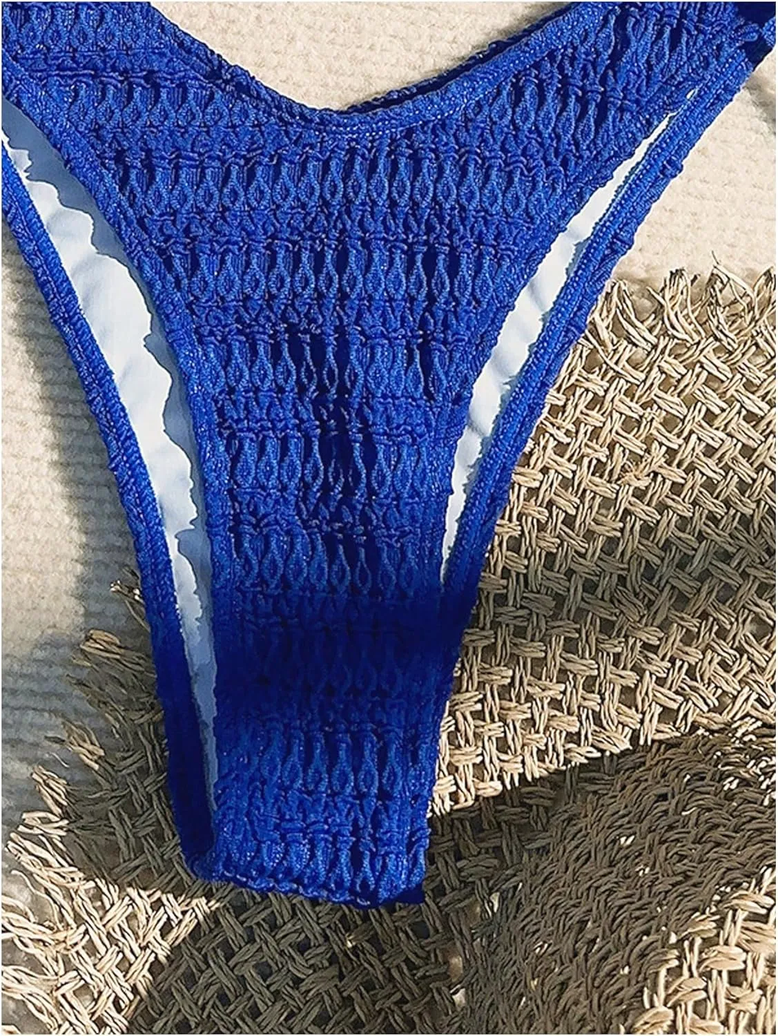 Milumia Women's 2 Piece Bikini Set Smocked Triangle Halter Low Rise High Cut Bathing Suits