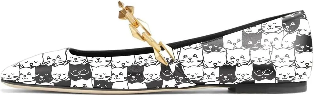 miss left Women Comfy Chain Strap Mary Janes Shoes Slip On Closed Square Toe Ballet Flats for Walking School Dressy Size 4-16 US