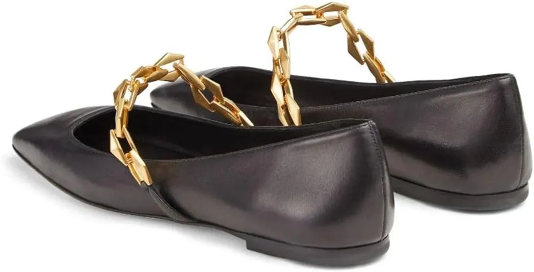 miss left Women Comfy Chain Strap Mary Janes Shoes Slip On Closed Square Toe Ballet Flats for Walking School Dressy Size 4-16 US