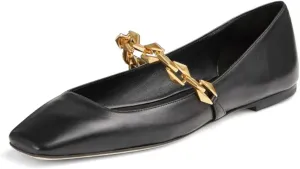 miss left Women Comfy Chain Strap Mary Janes Shoes Slip On Closed Square Toe Ballet Flats for Walking School Dressy Size 4-16 US