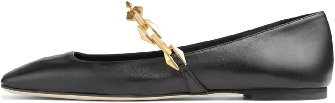 miss left Women Comfy Chain Strap Mary Janes Shoes Slip On Closed Square Toe Ballet Flats for Walking School Dressy Size 4-16 US
