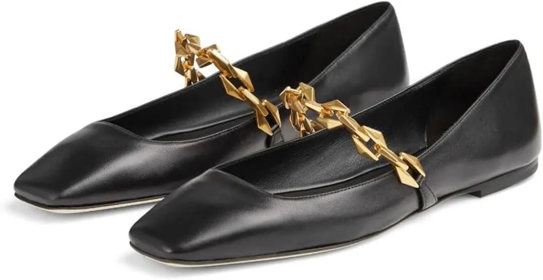 miss left Women Comfy Chain Strap Mary Janes Shoes Slip On Closed Square Toe Ballet Flats for Walking School Dressy Size 4-16 US