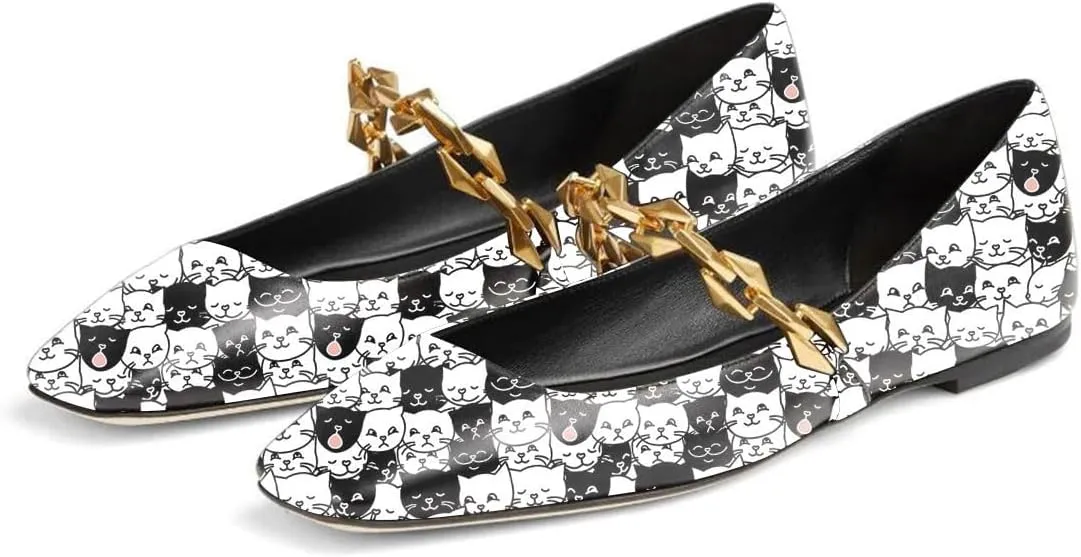 miss left Women Comfy Chain Strap Mary Janes Shoes Slip On Closed Square Toe Ballet Flats for Walking School Dressy Size 4-16 US
