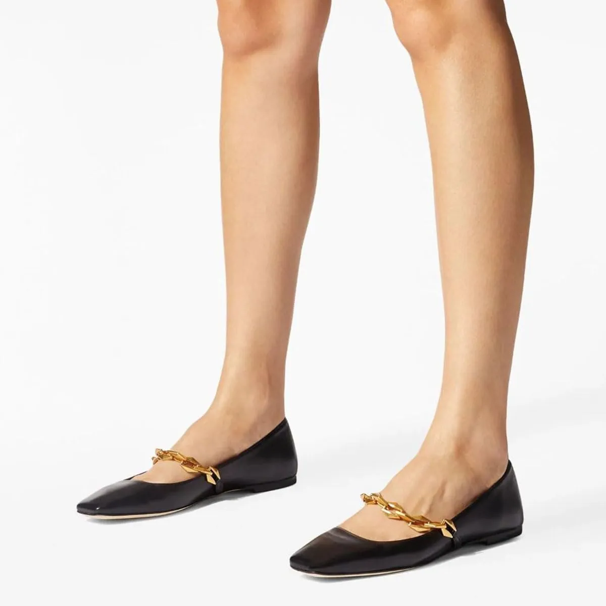 miss left Women Comfy Chain Strap Mary Janes Shoes Slip On Closed Square Toe Ballet Flats for Walking School Dressy Size 4-16 US
