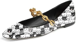 miss left Women Comfy Chain Strap Mary Janes Shoes Slip On Closed Square Toe Ballet Flats for Walking School Dressy Size 4-16 US