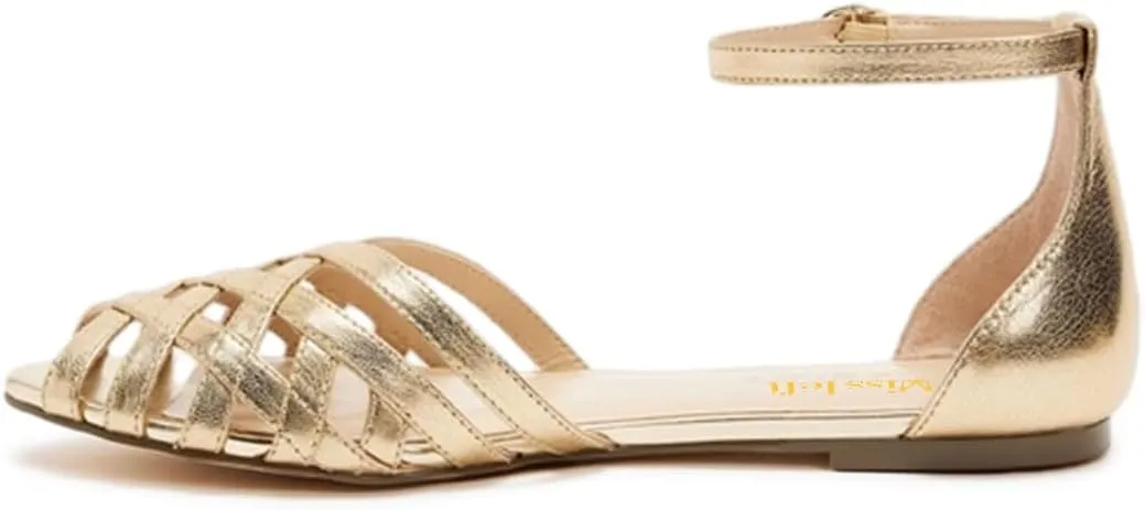 miss left Women Fashion Peep Toe Flat Sandals with Ankle Strap Caged D'Orsay Daily Casual Shopping Shoes Size 4-16 US