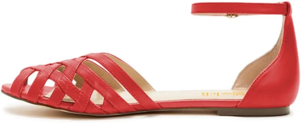 miss left Women Fashion Peep Toe Flat Sandals with Ankle Strap Caged D'Orsay Daily Casual Shopping Shoes Size 4-16 US