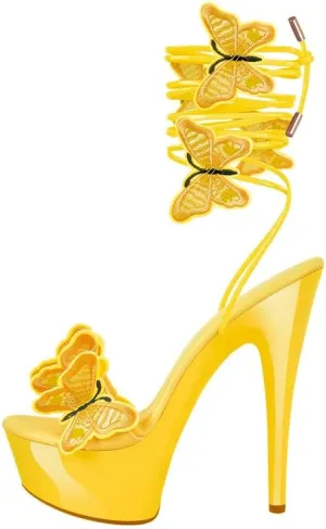 MissHeel Butterfly Heels Lace Up Platform High Heel Sandals