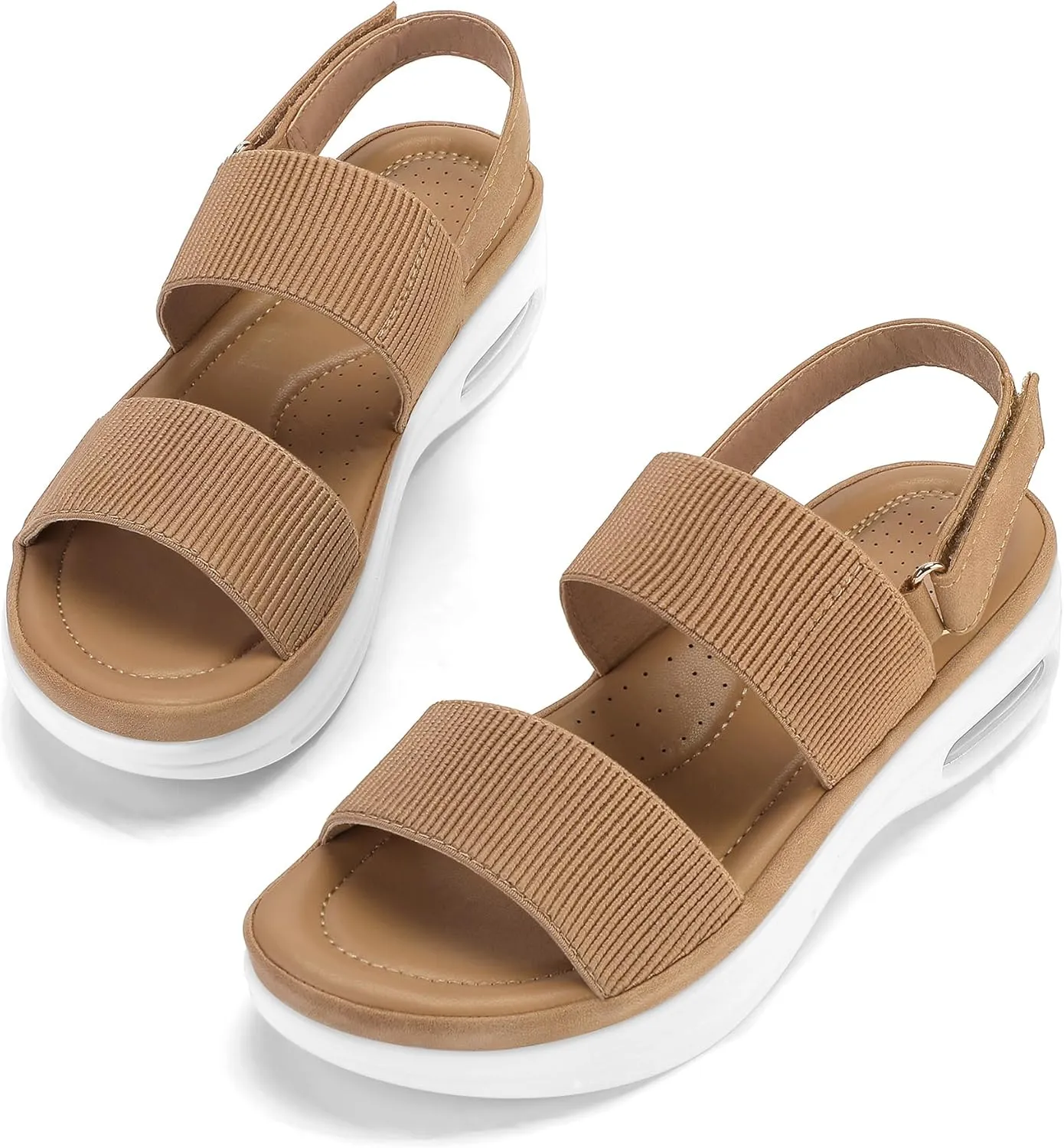 mysoft Women's Walking Sandals Comfortable Air Cushion Knit Elastic Ankle Strap Open Toe Platform Sandals Summer Shoes