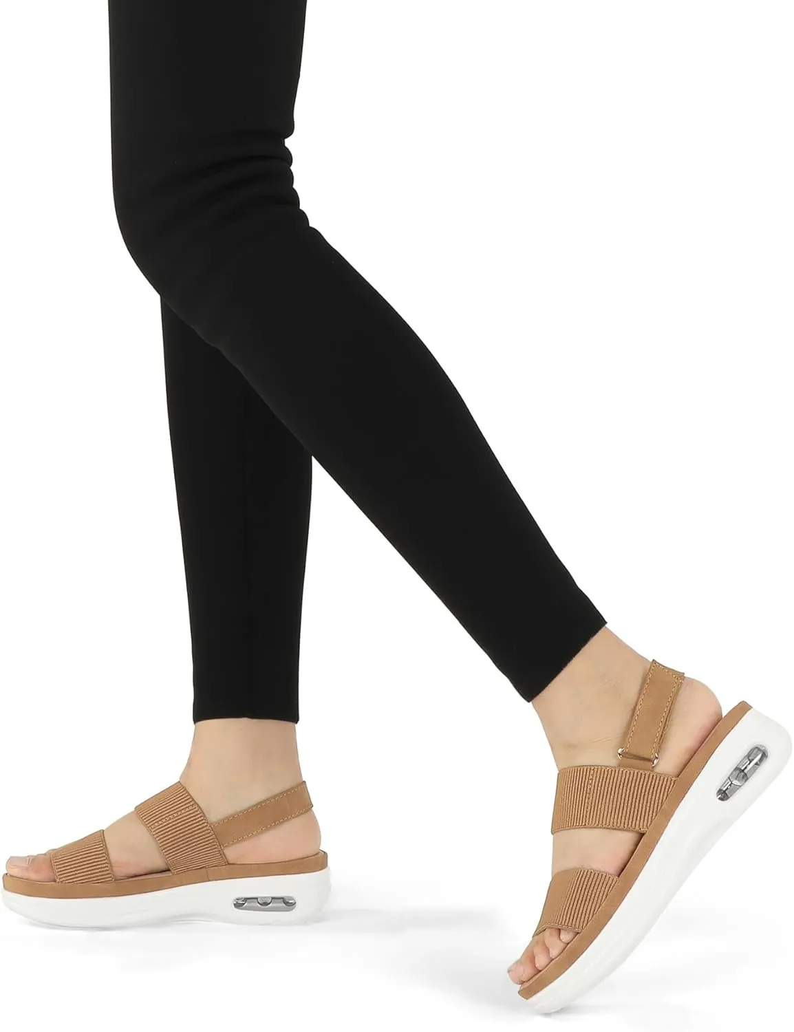 mysoft Women's Walking Sandals Comfortable Air Cushion Knit Elastic Ankle Strap Open Toe Platform Sandals Summer Shoes