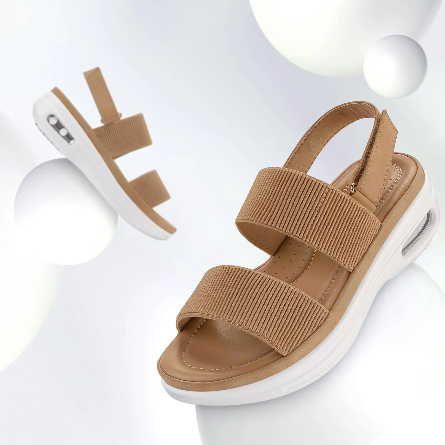 mysoft Women's Walking Sandals Comfortable Air Cushion Knit Elastic Ankle Strap Open Toe Platform Sandals Summer Shoes
