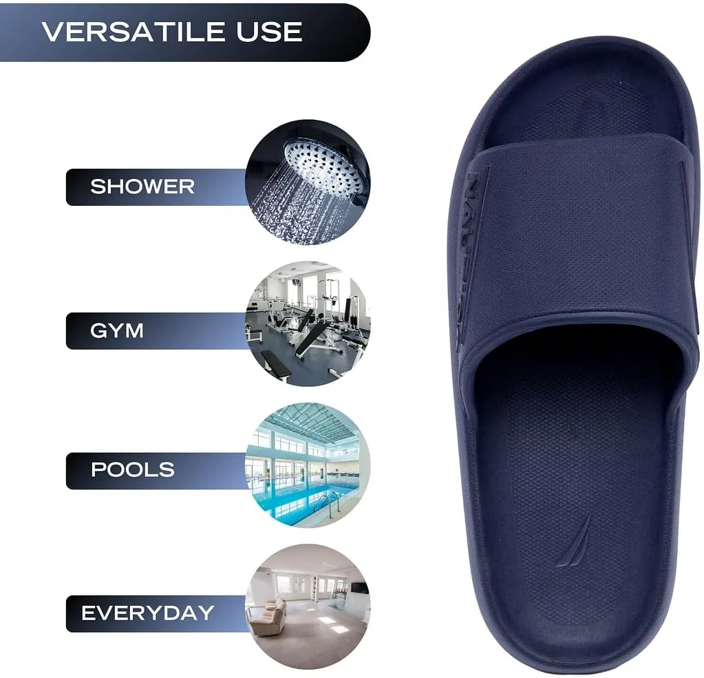 Nautica Men's Cushioned Slip-On Shower Slides – Lightweight EVA Foam Athletic Sandals for Pool, Beach, Gym, and Casual Wear
