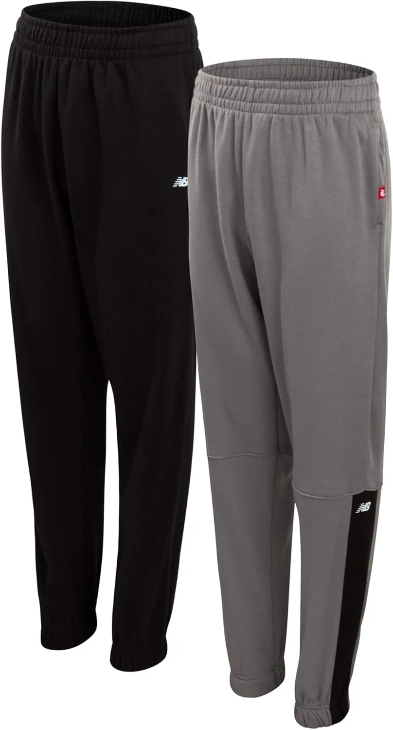 New Balance Boys Sweatpants - 2 Pack Lightweight Fleece Boys Athletic Pants with Pockets and Adjustable Waistband (8-20)