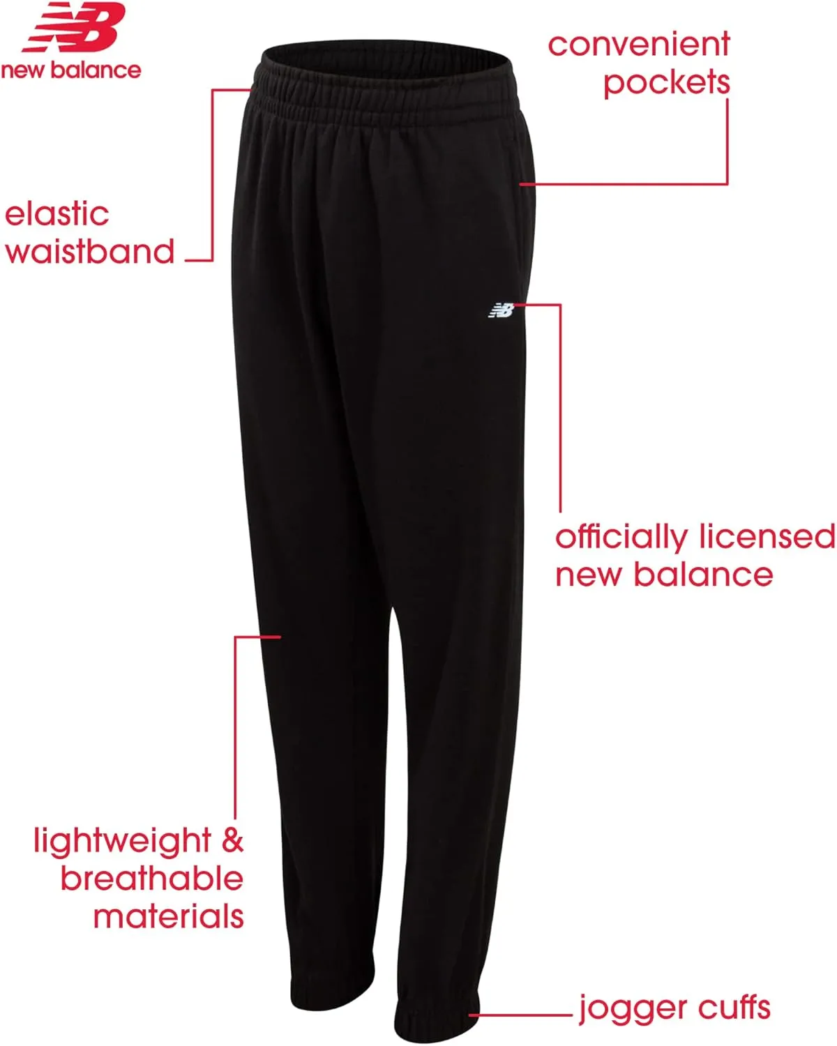 New Balance Boys Sweatpants - 2 Pack Lightweight Fleece Boys Athletic Pants with Pockets and Adjustable Waistband (8-20)