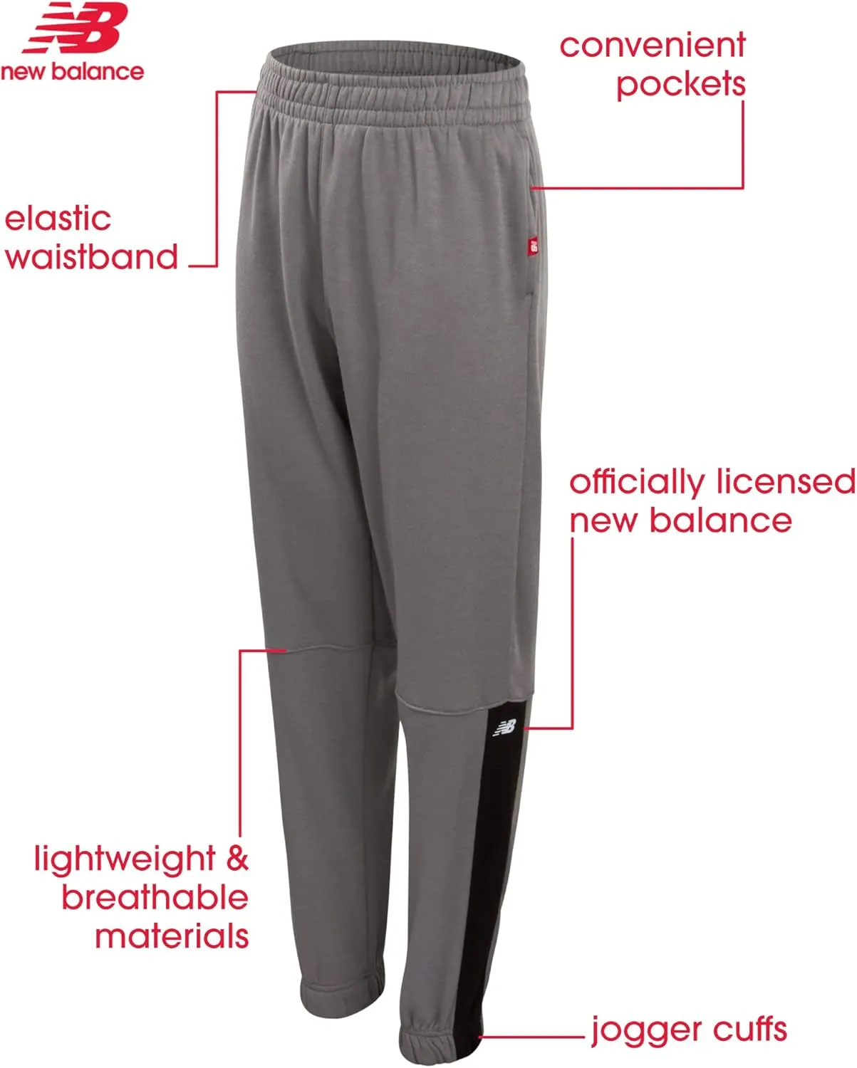 New Balance Boys Sweatpants - 2 Pack Lightweight Fleece Boys Athletic Pants with Pockets and Adjustable Waistband (8-20)