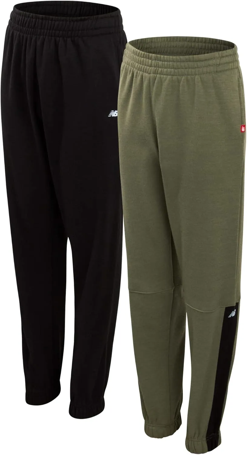 New Balance Boys Sweatpants - 2 Pack Lightweight Fleece Boys Athletic Pants with Pockets and Adjustable Waistband (8-20)