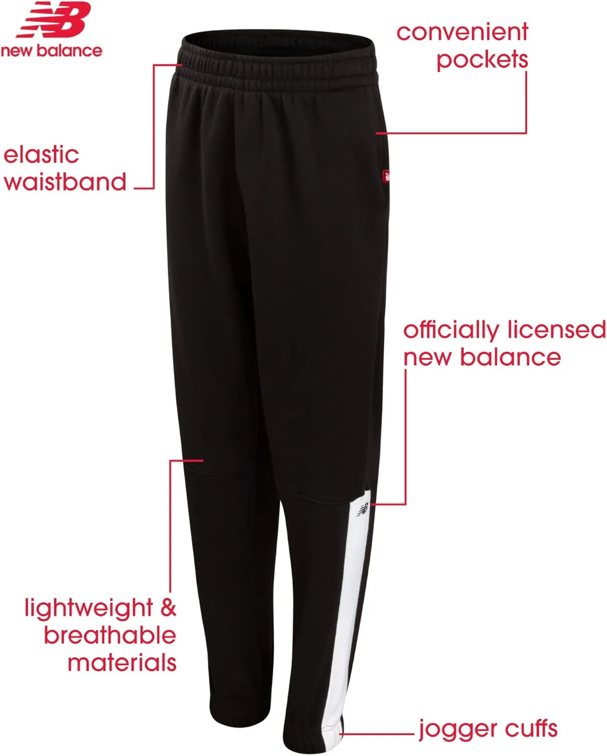 New Balance Boys Sweatpants - 2 Pack Lightweight Fleece Boys Athletic Pants with Pockets and Adjustable Waistband (8-20)