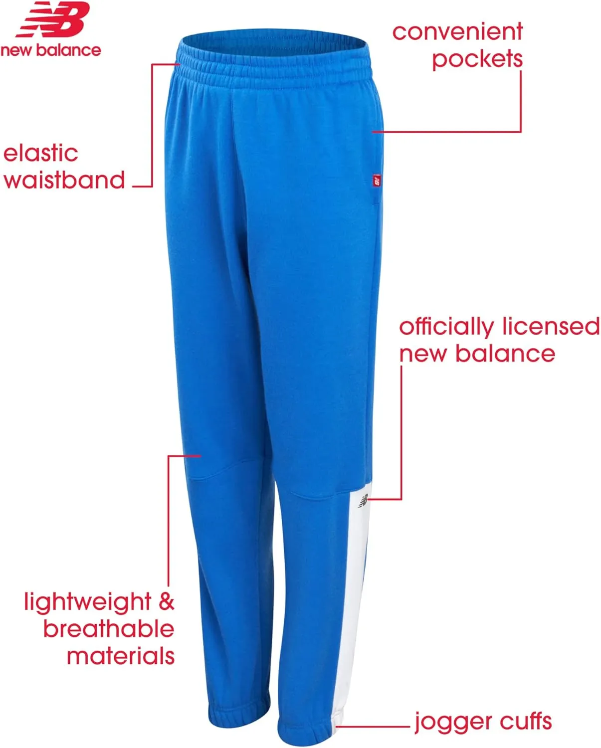 New Balance Boys Sweatpants - 2 Pack Lightweight Fleece Boys Athletic Pants with Pockets and Adjustable Waistband (8-20)