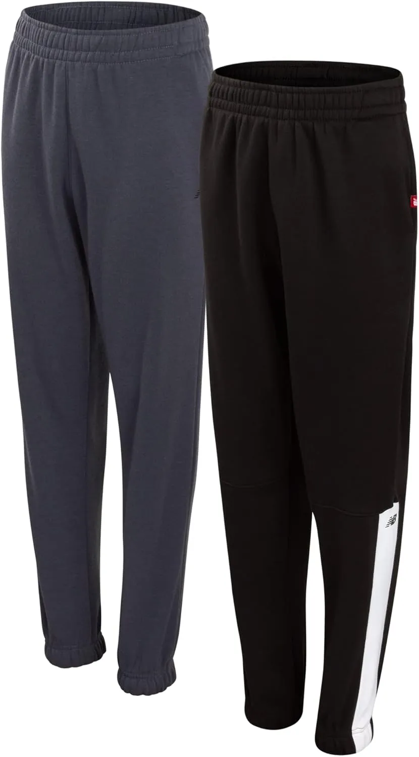New Balance Boys Sweatpants - 2 Pack Lightweight Fleece Boys Athletic Pants with Pockets and Adjustable Waistband (8-20)
