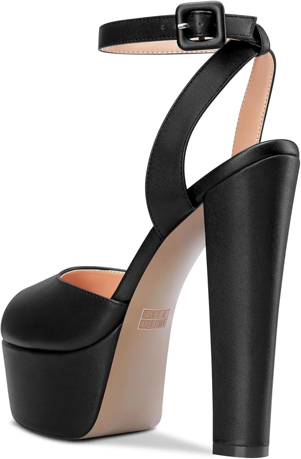 NobleOnly Womens High Block Platform Heel Peep Toe Ankle Strap Sandals Buckle Prom Dress Shoes 5.9 Inches Heels