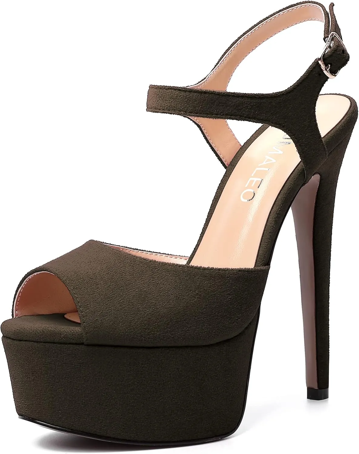 NUMALEO Womens Fashion Suede Evening Solid Peep Toe Buckle Ankle Wrap Stiletto High Heel Platforms Sandals 6 Inch