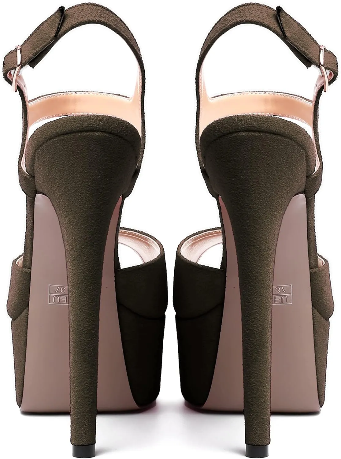 NUMALEO Womens Fashion Suede Evening Solid Peep Toe Buckle Ankle Wrap Stiletto High Heel Platforms Sandals 6 Inch