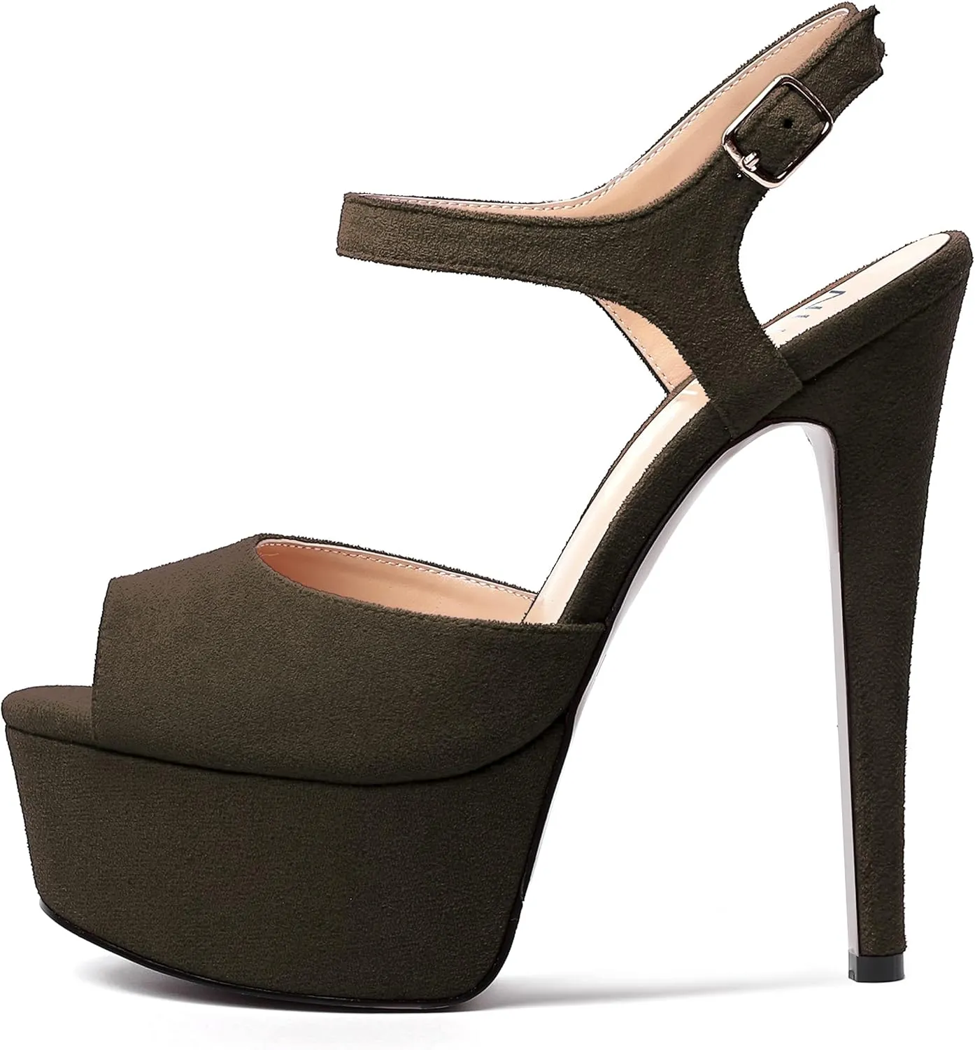 NUMALEO Womens Fashion Suede Evening Solid Peep Toe Buckle Ankle Wrap Stiletto High Heel Platforms Sandals 6 Inch