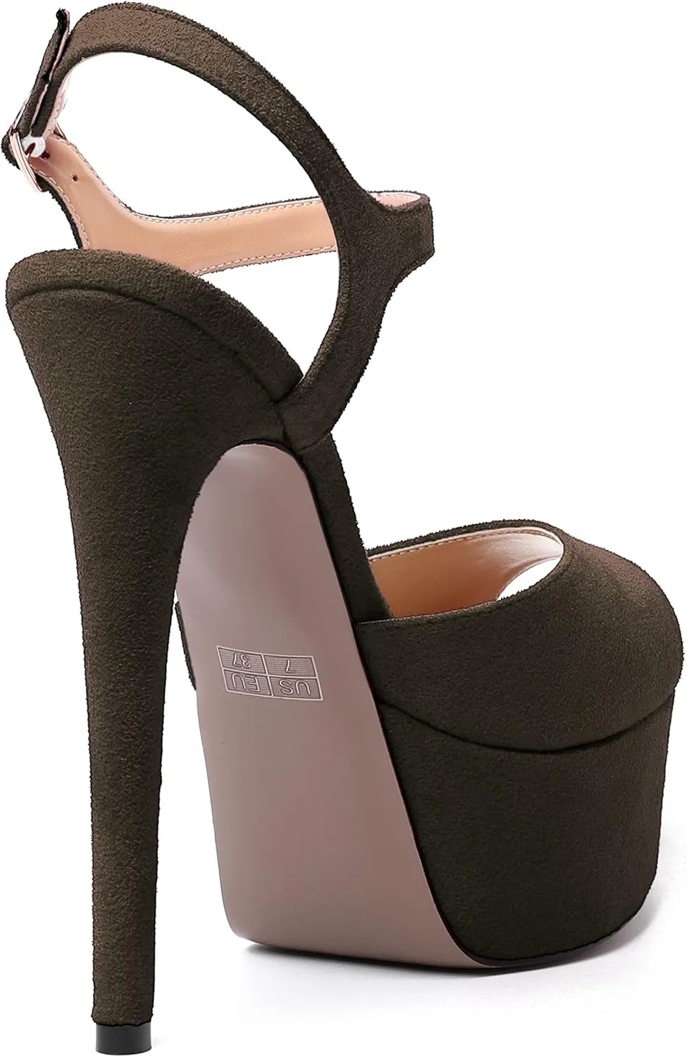 NUMALEO Womens Fashion Suede Evening Solid Peep Toe Buckle Ankle Wrap Stiletto High Heel Platforms Sandals 6 Inch