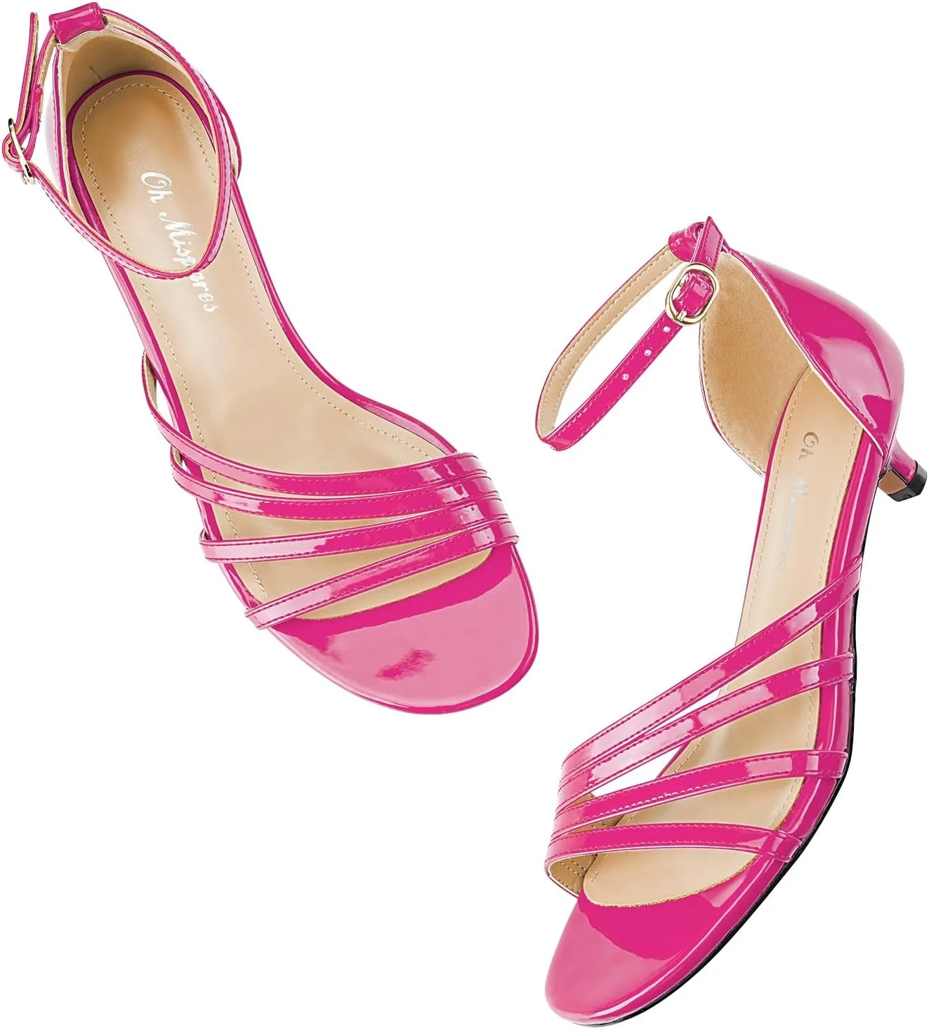 Oh Mispares Women’s Kitten Heel Sandals Round Open Toe Comfortable Strappy Low Heels Adjustable Ankle Strap Buckle Party Prom Office Casual Dress Shoes