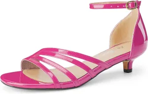 Oh Mispares Women’s Kitten Heel Sandals Round Open Toe Comfortable Strappy Low Heels Adjustable Ankle Strap Buckle Party Prom Office Casual Dress Shoes
