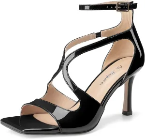 Oh Mispares Women’s Stiletto Heel Sandals Square Open Toe Strappy High Heels Ankle Strap Buckle 3.5 Inch Summer Dress Shoes for Party Wedding Prom