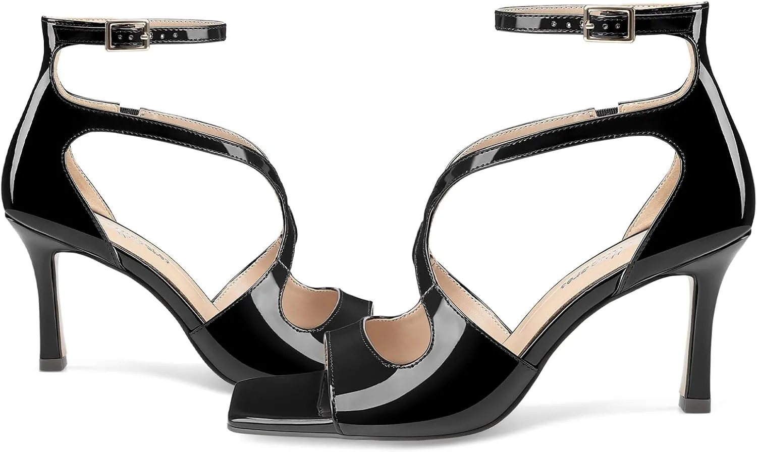Oh Mispares Women’s Stiletto Heel Sandals Square Open Toe Strappy High Heels Ankle Strap Buckle 3.5 Inch Summer Dress Shoes for Party Wedding Prom