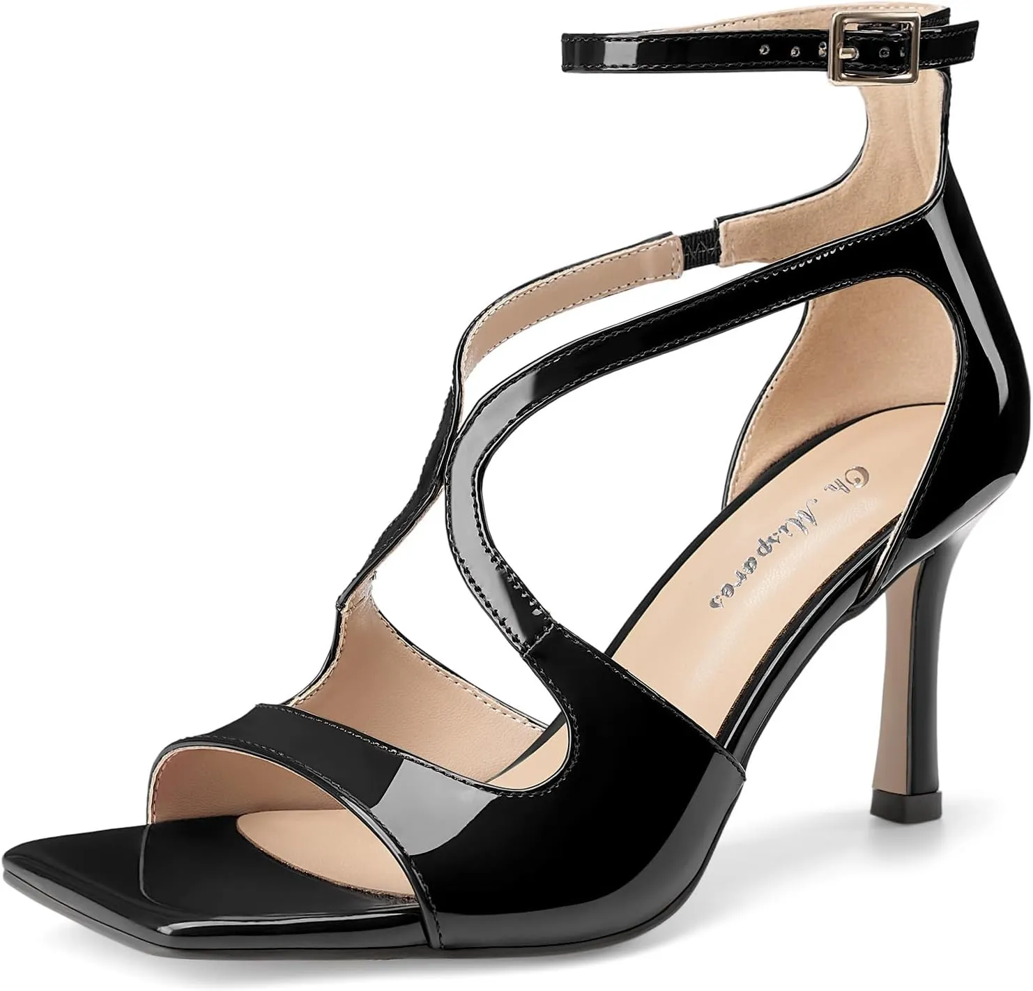 Oh Mispares Women’s Stiletto Heel Sandals Square Open Toe Strappy High Heels Ankle Strap Buckle 3.5 Inch Summer Dress Shoes for Party Wedding Prom