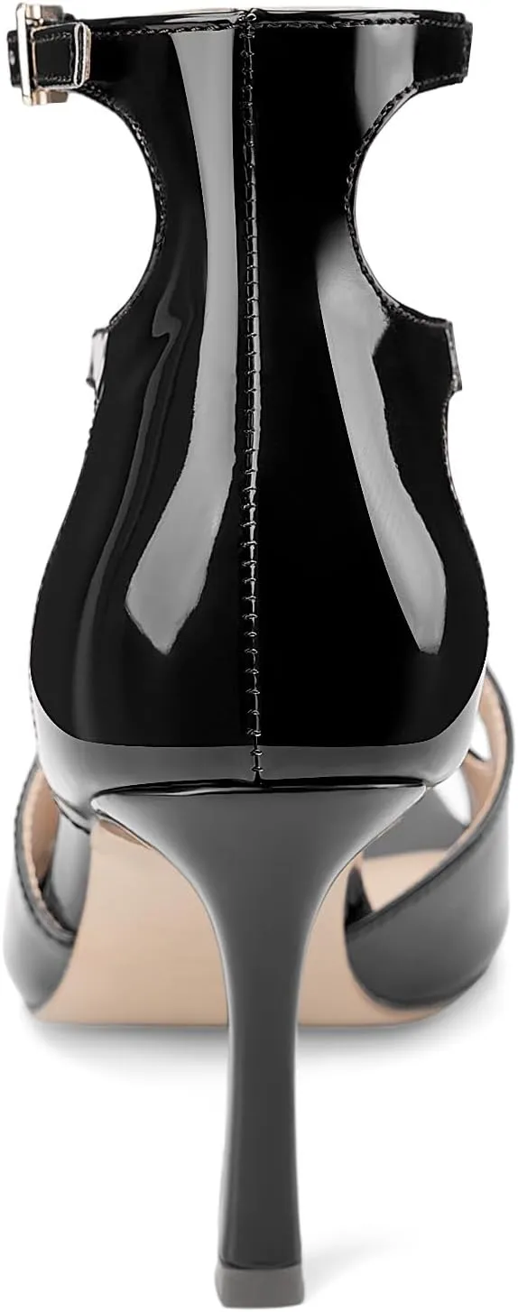 Oh Mispares Women’s Stiletto Heel Sandals Square Open Toe Strappy High Heels Ankle Strap Buckle 3.5 Inch Summer Dress Shoes for Party Wedding Prom