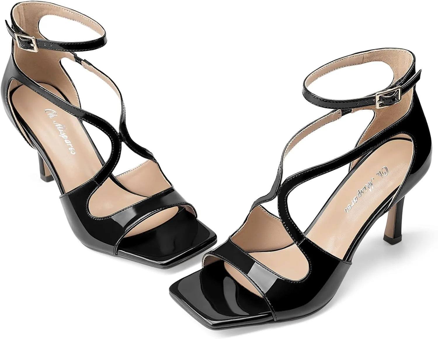 Oh Mispares Women’s Stiletto Heel Sandals Square Open Toe Strappy High Heels Ankle Strap Buckle 3.5 Inch Summer Dress Shoes for Party Wedding Prom