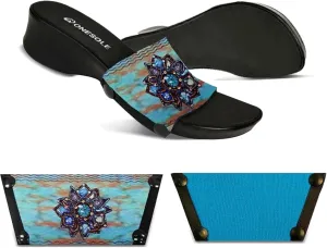 Onesole Leisure Denim Burst Shoe Kit, interchangeable Denim Burst and Solid Dusky Blue tops and Clear Travel Bag, Tops for women's wedge Sandals 1 1/2" heel, As Seen on Shark Tank (Size 11)