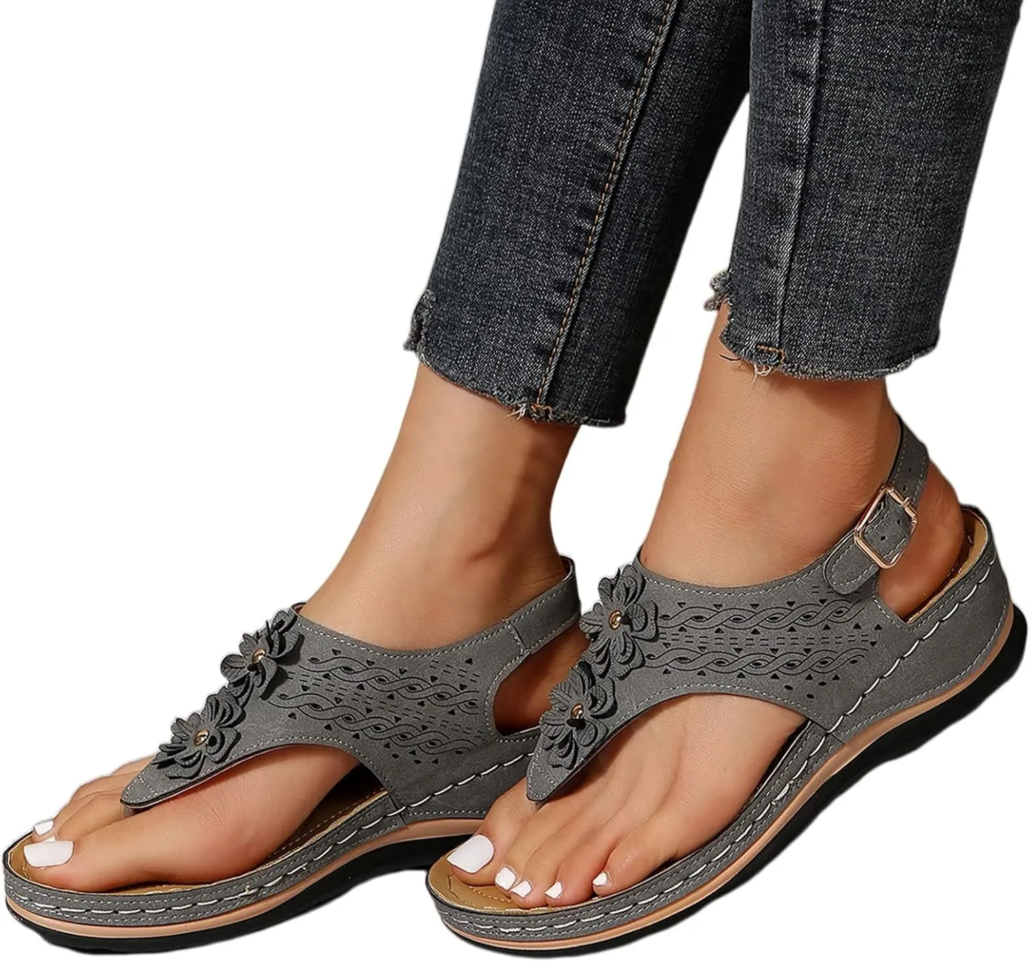 Orthopedic Sandals for Women Flower Sandals Breathable Mesh Shoes Arch Support Wedge Sandal 2025 Non Slip Flip Flops