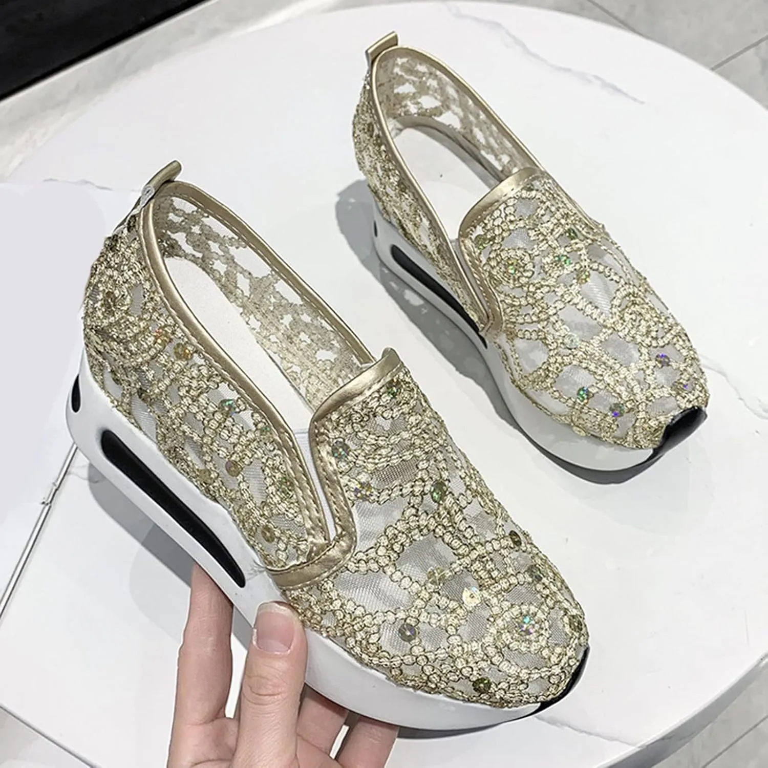 Orthopedic Shoes for Women Slip-on Walking Shoes Mesh Breathable Platform Sneakers Summer High Heel Hidden Sneaker