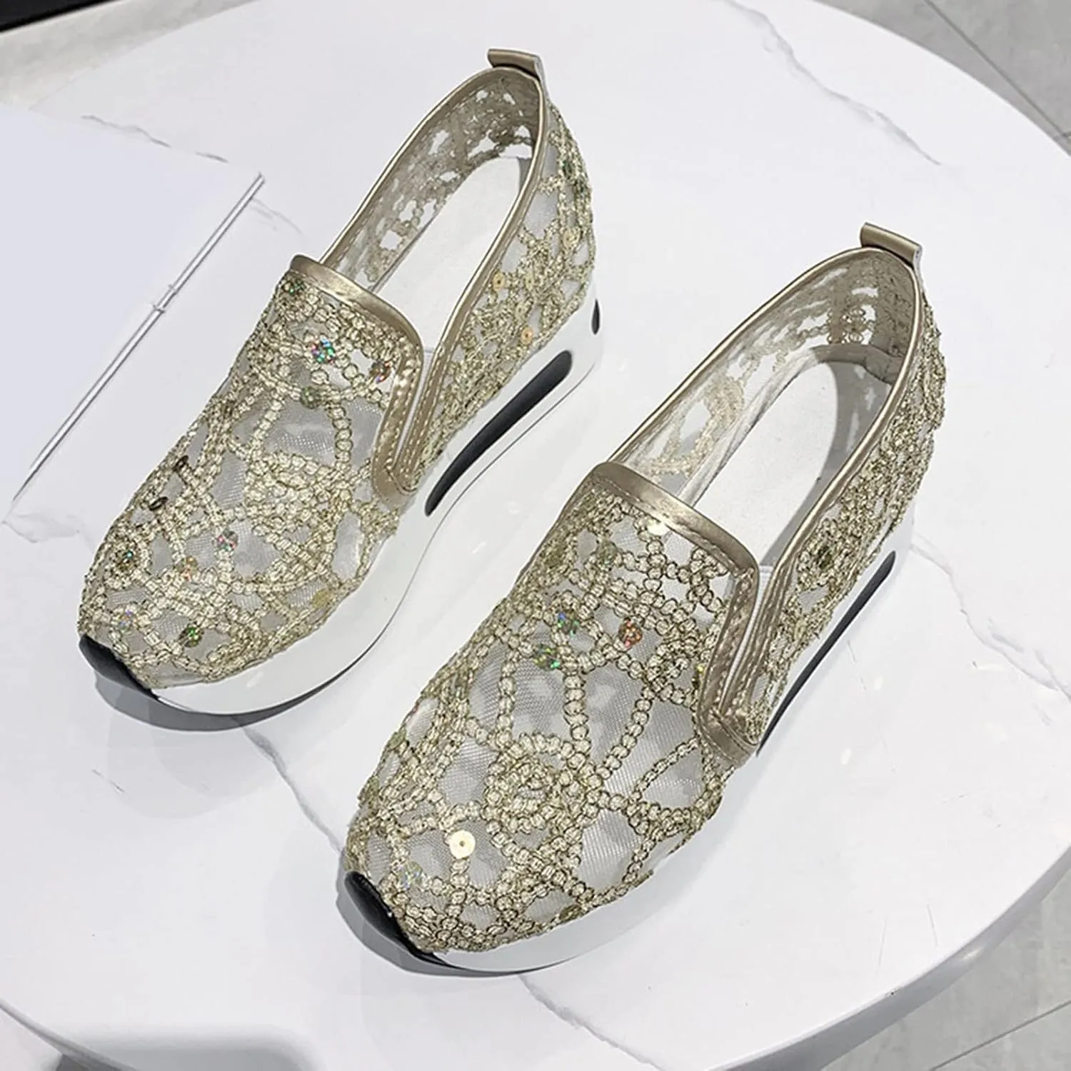 Orthopedic Shoes for Women Slip-on Walking Shoes Mesh Breathable Platform Sneakers Summer High Heel Hidden Sneaker