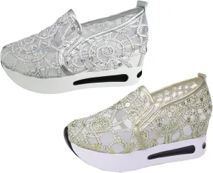 Orthopedic Shoes for Women Slip-on Walking Shoes Mesh Breathable Platform Sneakers Summer High Heel Hidden Sneaker