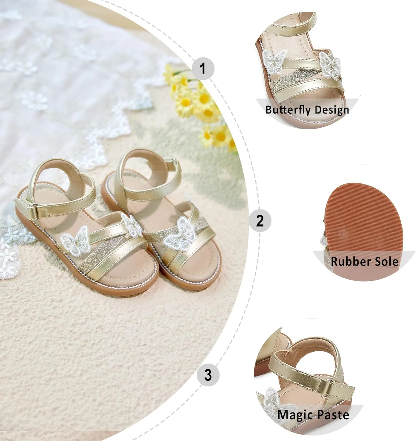 Otter MOMO Girls Open Toe Princess Flat Sandals with Comfort Sole Summer Sandals