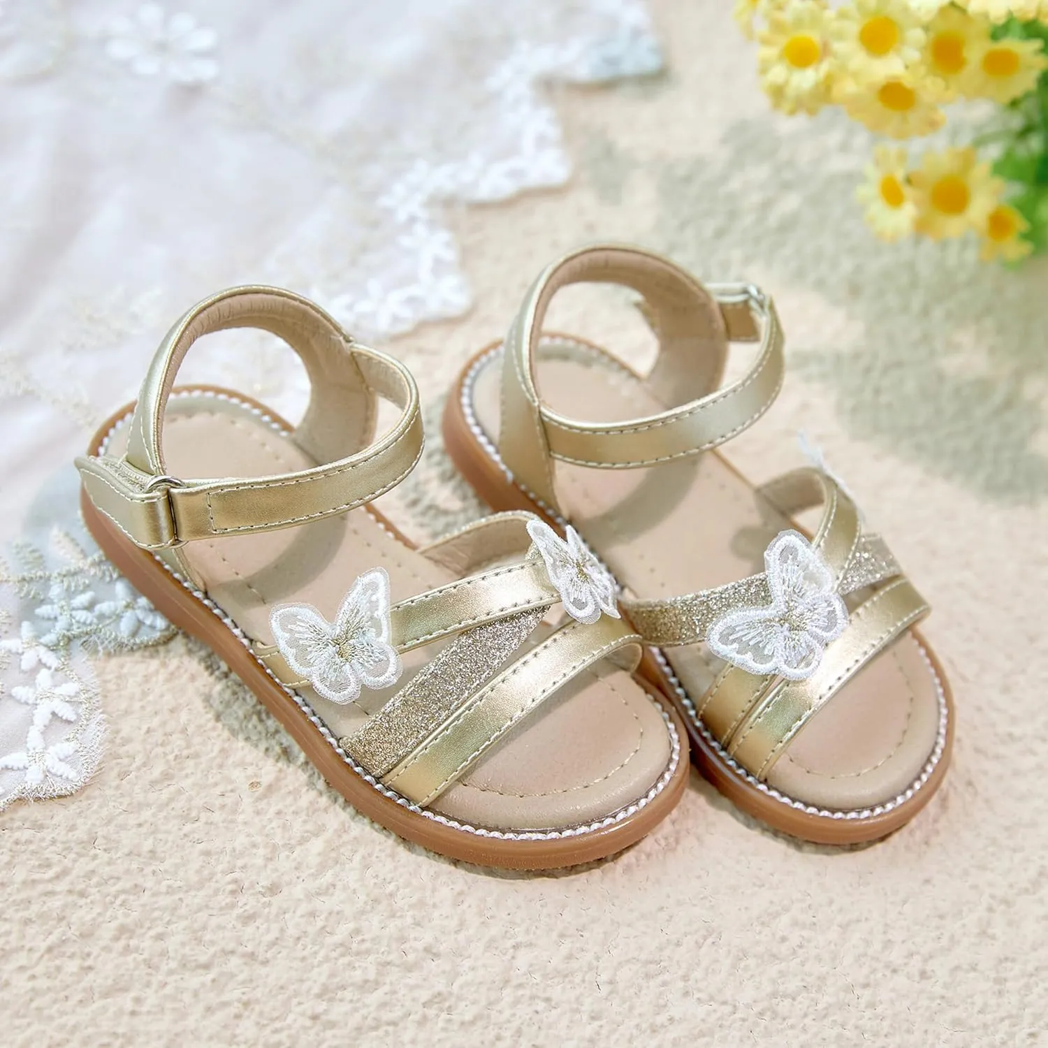 Otter MOMO Girls Open Toe Princess Flat Sandals with Comfort Sole Summer Sandals