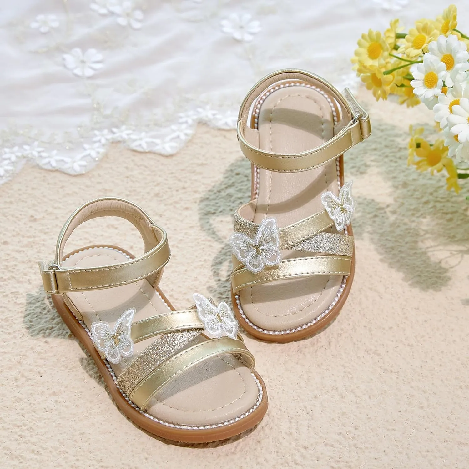 Otter MOMO Girls Open Toe Princess Flat Sandals with Comfort Sole Summer Sandals