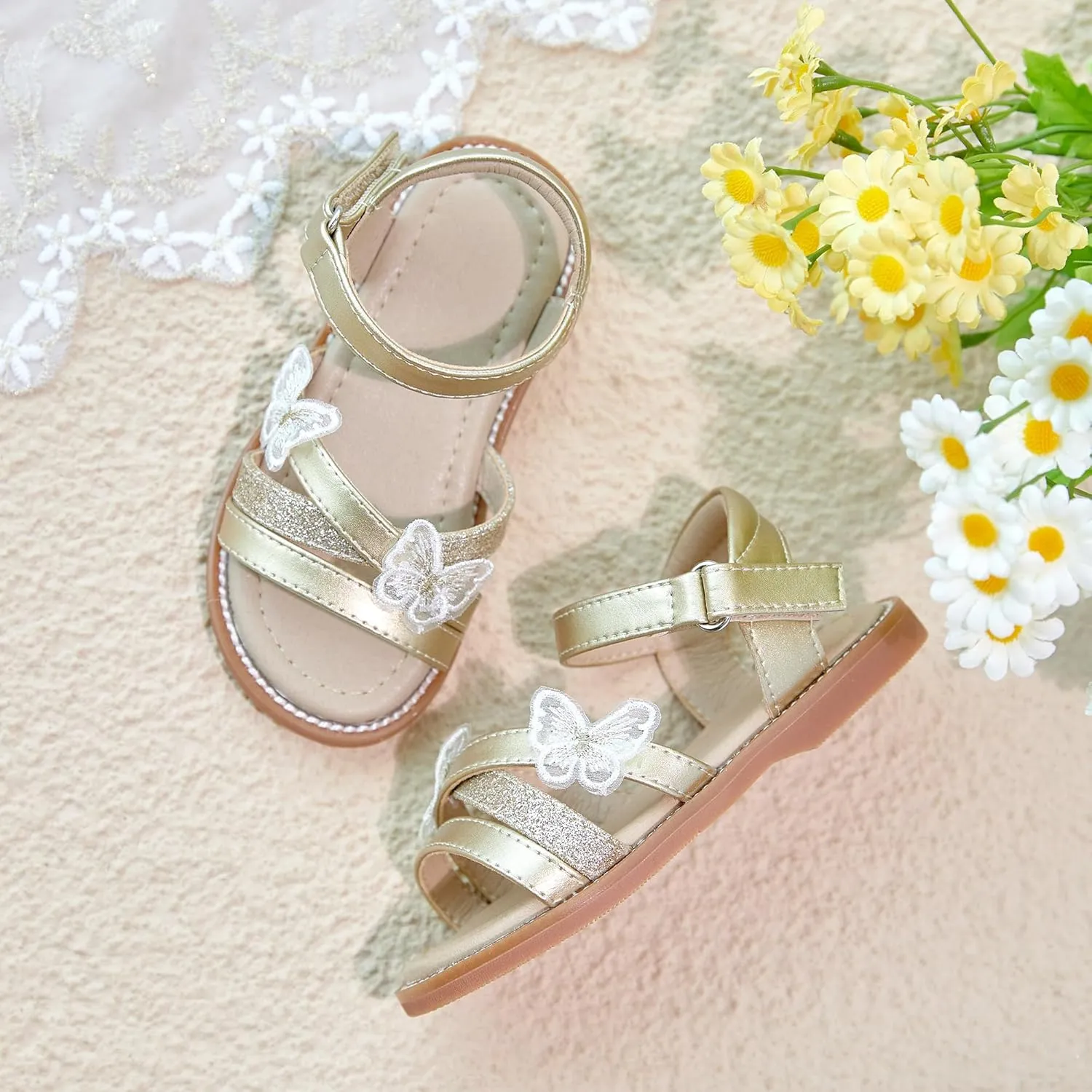 Otter MOMO Girls Open Toe Princess Flat Sandals with Comfort Sole Summer Sandals