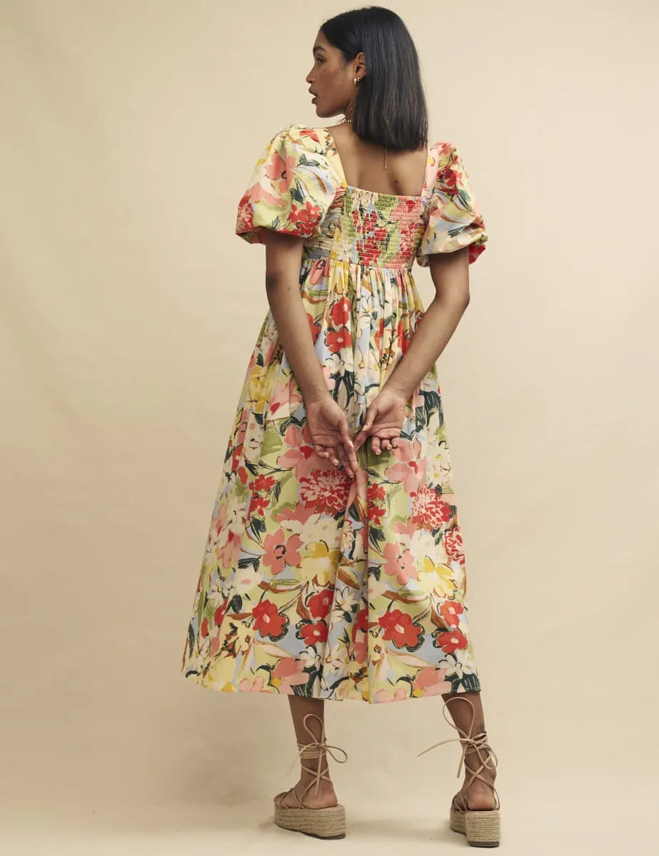 Pastel Floral Nova Smock Midi Dress