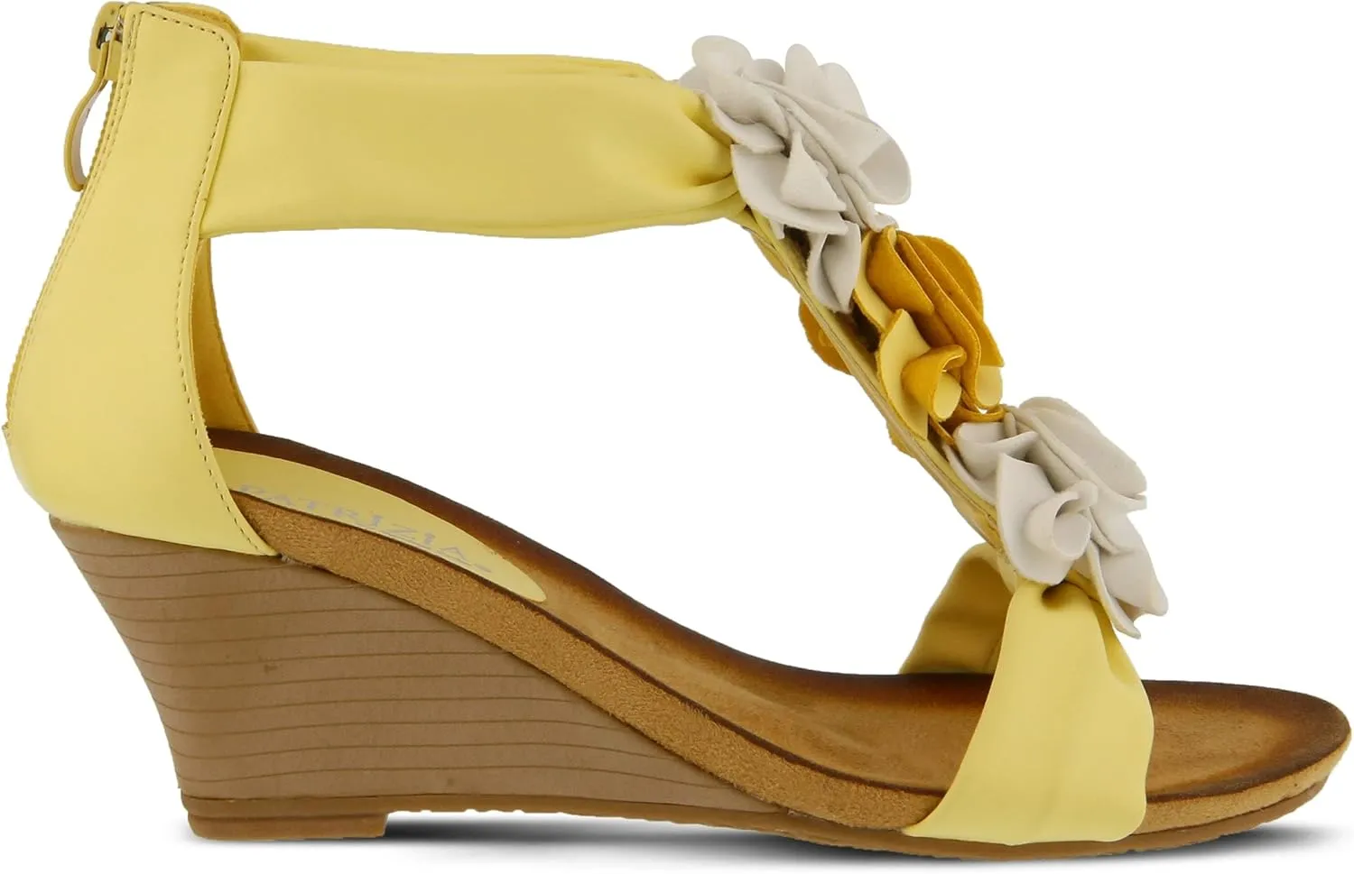 PATRIZIA Women's HARLEQUIN Ankle Strap T-Strap Wedge Sandals - Floral Design, Cushioned Insole, Back Zipper
