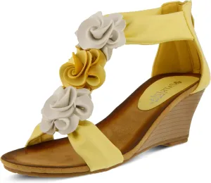 PATRIZIA Women's HARLEQUIN Ankle Strap T-Strap Wedge Sandals - Floral Design, Cushioned Insole, Back Zipper