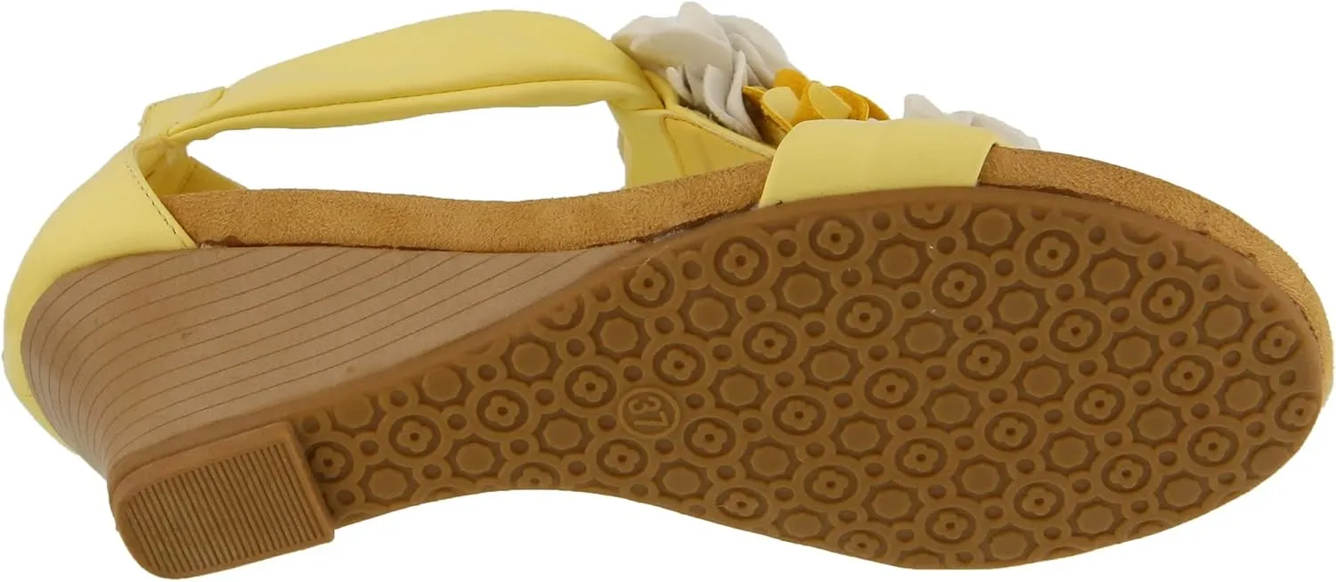 PATRIZIA Women's HARLEQUIN Ankle Strap T-Strap Wedge Sandals - Floral Design, Cushioned Insole, Back Zipper